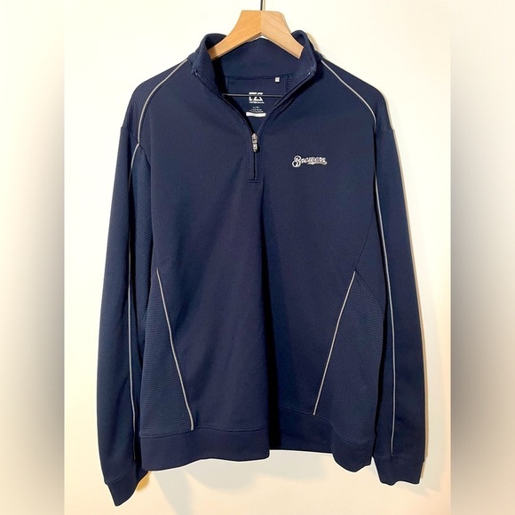 Cutter & Buck Other - Cutter & Buck Brewers CB DryTec Blue 1/4 Zip Mens Size Large MLB Milwaukee EUC